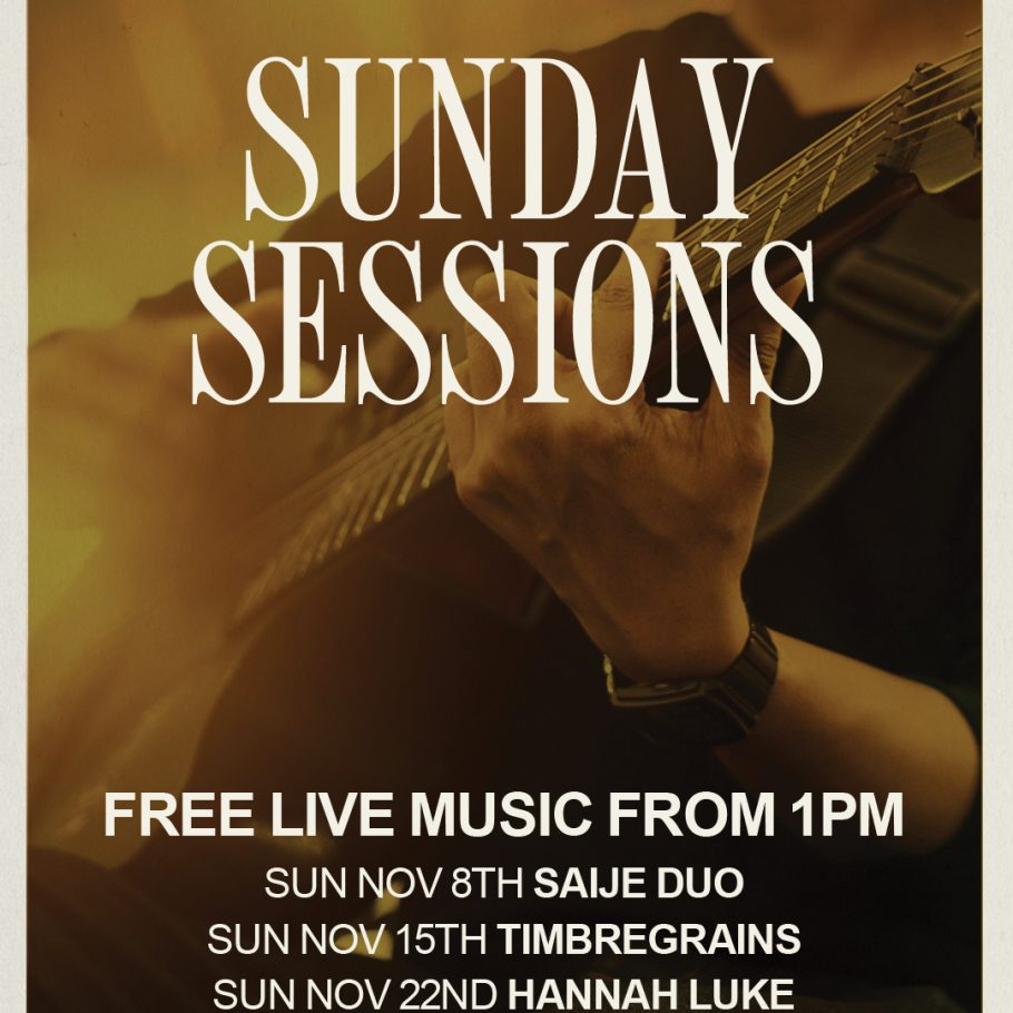 Sunday Sessions flyer for free live music at the Crown Hotel on Sundays in November from 1pm